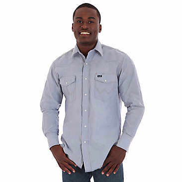 Wrangler Cowboy Cut Work Western Long Sleeve Shirt 70130MW Chambray Yoder Department Store